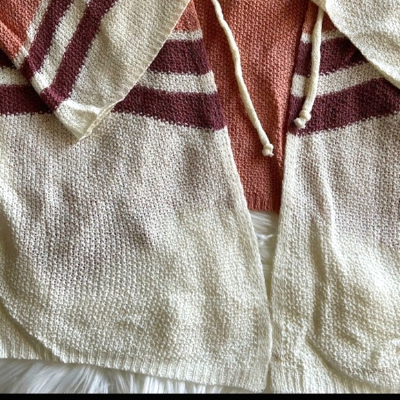 POL Oversized Striped Open Front Vneck back tie Cardigan - Picture 3 of 3